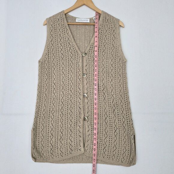 Valerie Stevens Women’s M Beige Linen Cotton Sleeveless Longline Cardigan Vest - Picture 13 of 14
